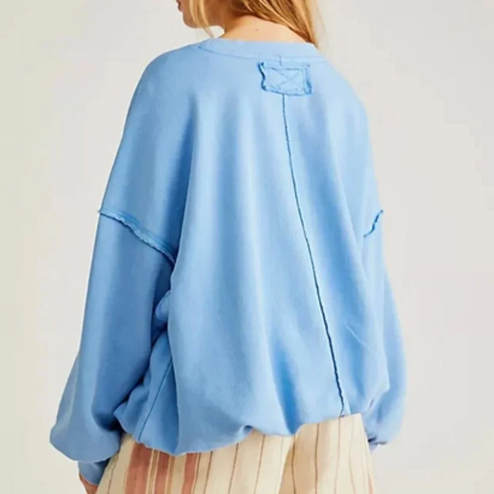Free People We The Free Bubble Up Pullover Long Sleeve Blue Top M